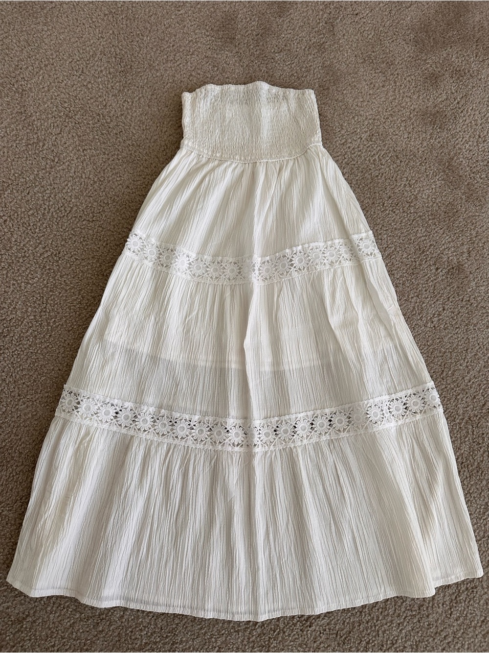 SHEIN White Strapless Tiered Lace Maxi Dress